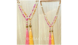 mala wooden organic natural with glass beads tassels 